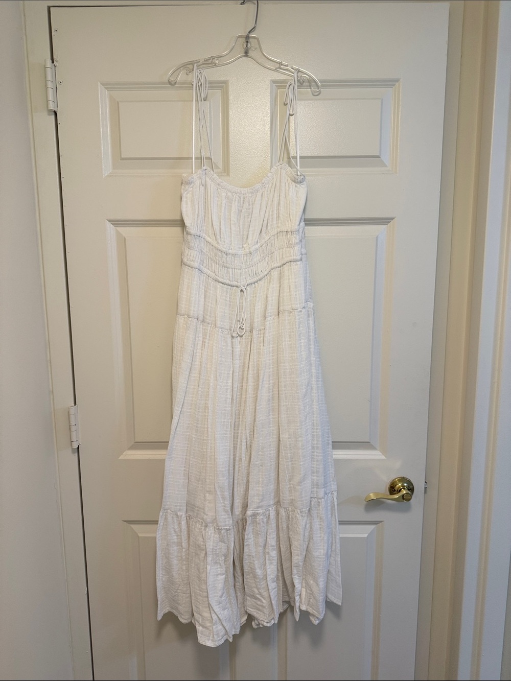White Tiered Maxi Sundress with Tie Waist